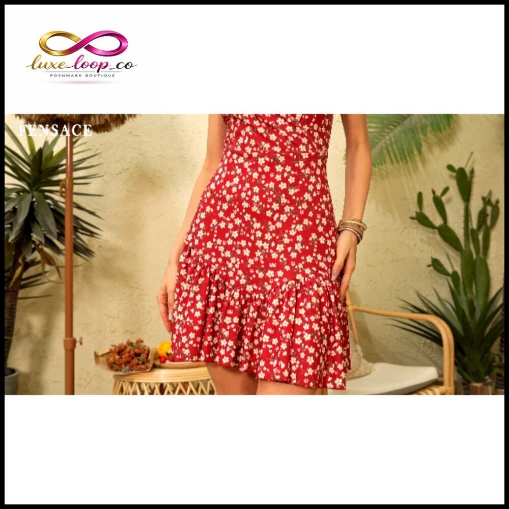 Sleeveless Wrap V-Neck Mini Dress, Floral Print, Polyester Spandex, Summer - Picture 7 of 7
